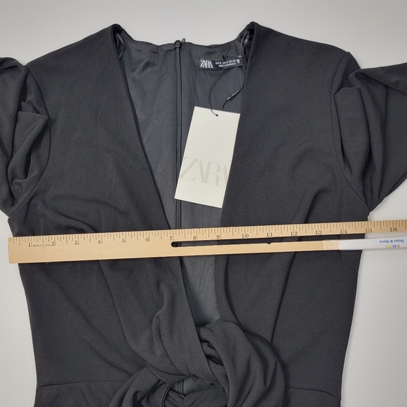 NWT ZARA Tie Front Ruched Black Mini Dress Size Small - Picture 11 of 14